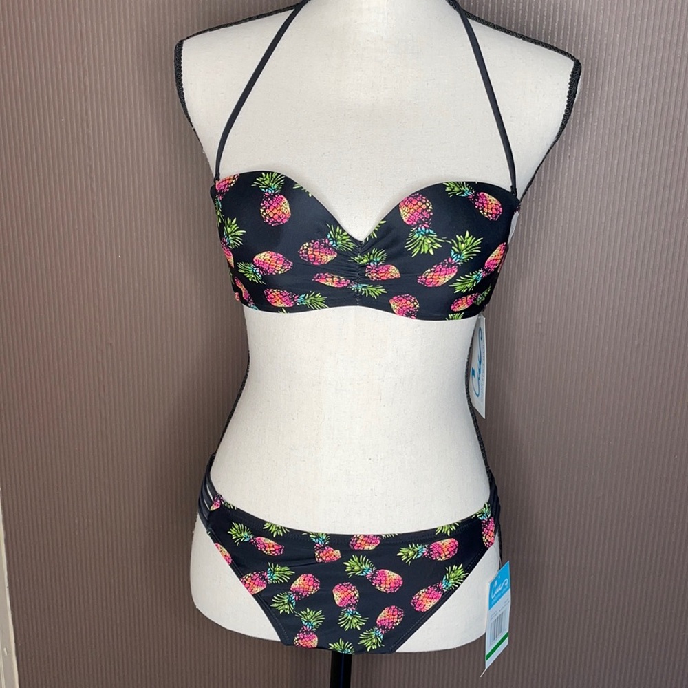 California waves‎ bikini black with pink pineapple
